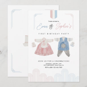Rosa Blue Hanbok Koreanisch Doljanchi Erster Gebur Einladung