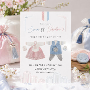 Rosa Blue Hanbok Koreanisch Doljanchi Erster Gebur Einladung