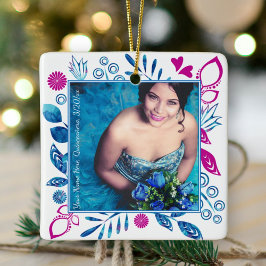Rosa, Blue Quinceanera Weihnachts-Foto Keramikornament