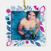 Rosa, Blue Quinceanera Weihnachts-Foto Keramikornament (Vorderseite)