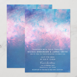 Rosa & Blue Starry Cosmic Cotton Candy Sky Wedding Einladung