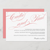 Rosa Blüh Script Hochzeitseinladung Einladung (Vorne/Hinten)