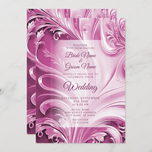 Rosa Blühend Einladung zur Hochzeit (Vorne/Hinten)