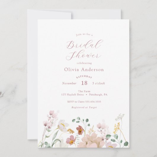 Rosa blühende Blume Brautparty Einladung (Vorderseite)