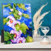 Rosa blühende Blume in Aquarellfarbe Hollyhocks Fotoplatte (Seite)