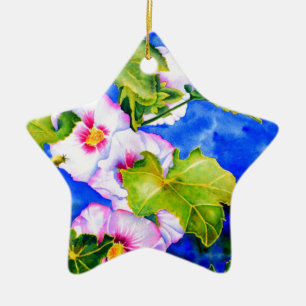 Rosa blühende Blume in Aquarellfarbe Hollyhocks Keramikornament