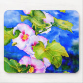 Rosa blühende Blume in Aquarellfarbe Hollyhocks Mousepad (Vorne)