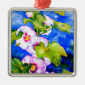 Rosa blühende Blume in Aquarellfarbe Hollyhocks Silbernes Ornament (Vorne)