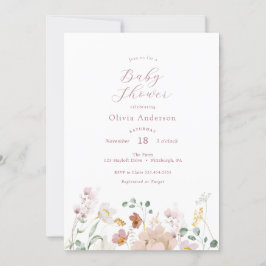 Rosa blühende Blume Kinderdusche Einladung