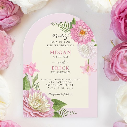 Rosa blühende Blumenhochzeit Einladung