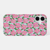 Rosa, blühende Dogwood-Linie, die auf Aqua blühend iPhone 16 Hülle (Rückseite (Horizontal))