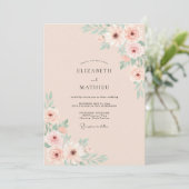 Rosa blühende florale Hochzeit Einladung (Stehend Vorderseite)