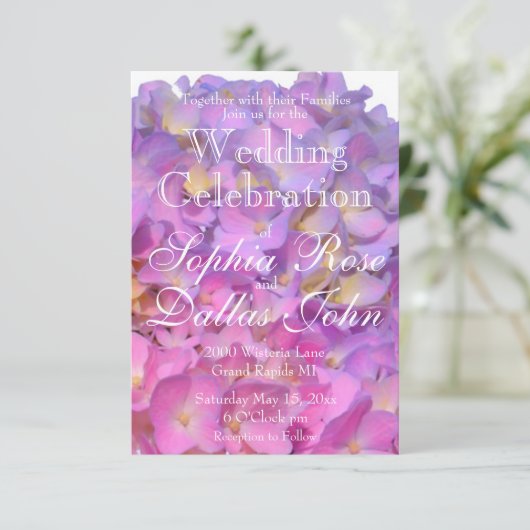 Rosa, blühende Hydrangea Hochzeit Einladung (Stehend Vorderseite)