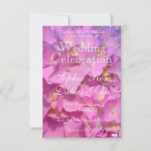Rosa, blühende Hydrangea Hochzeit Einladung (Vorderseite)
