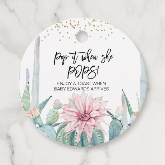 Rosa blühende Kaktus Pop es, wenn sie Pop markiere Geschenkanhänger (Vorderseite)