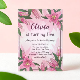 Rosa blühende Lilies Geburtstagsparty Einladung