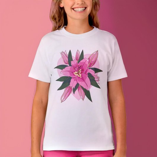 Rosa blühende Lush Lily mit weichem Herzen Classic T-Shirt