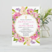 Rosa blühende Pastellfarben Erste Heilige Kommune Einladung (Stehend Vorderseite)