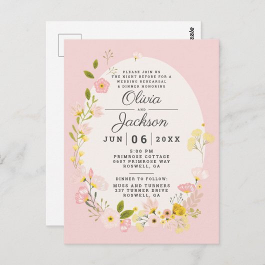 Rosa blühende Postkarte Probe zum Abendessen einla (Vorne/Hinten)