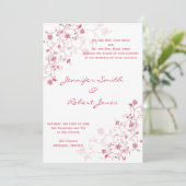 Rosa blühende Reben zum Hochzeitsempfang Einladung (Stehend Vorderseite)