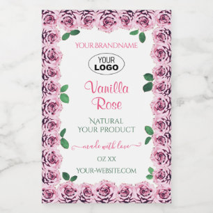 Rosa blühende Rose Weiße Produktmarken mit Logo Lebensmitteletikett