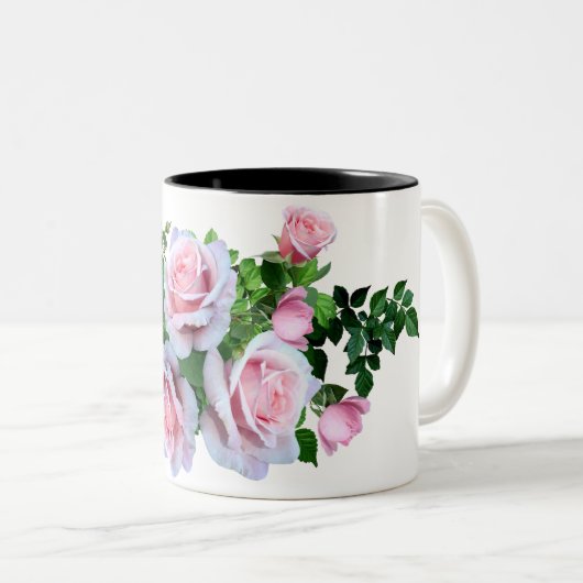 Rosa blühende Rose Zweifarbige Tasse (VorderseiteRechts)