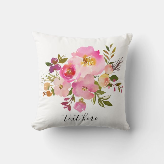 rosa blühende, süße, romantische Aquarellfarben-Bl Kissen (Vorderseite)