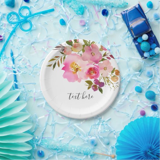 rosa blühende, süße, romantische Aquarellfarben-Bl Pappteller (Party)