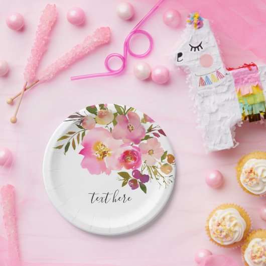 rosa blühende, süße, romantische Aquarellfarben-Bl Pappteller (Party)