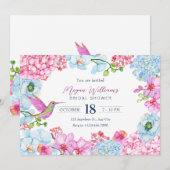 Rosa blühende Zweige mit Vogelgewächse Brautparty Einladung (Vorne/Hinten)