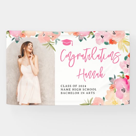 Rosa blühender Garten Abschluss Glückwunsch Banner (Horizontal)