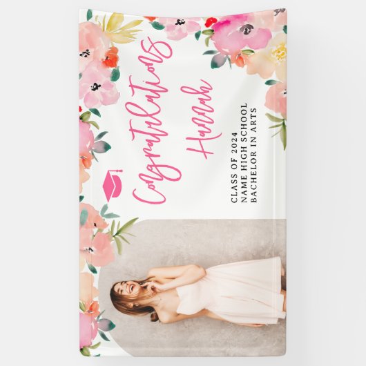 Rosa blühender Garten Abschluss Glückwunsch Banner (Vertikal)