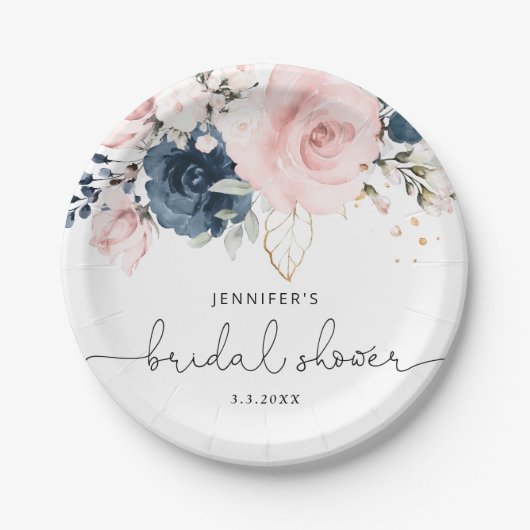 Rosa blühendes Brautparty Pappteller (Vorderseite)
