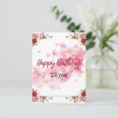 Rosa Blümchen Geburtstag Postkarte (Stehend Vorderseite)