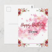 Rosa Blümchen Geburtstag Postkarte (Vorne/Hinten)