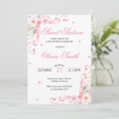 Rosa Blume 16 . Geburtstag Geburtstag Einladung (Stehend Vorderseite)