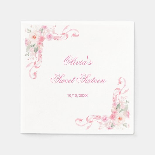 Rosa Blume 16 . Geburtstag Geburtstag Serviette (Vorderseite)