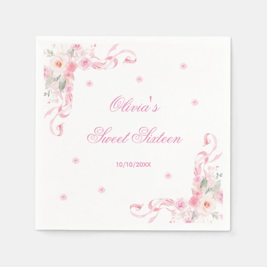 Rosa Blume 16 . Geburtstag Geburtstag Serviette (Vorderseite)