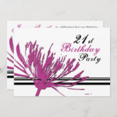 Rosa Blume 21. Geburtstag Party Einladung Karten (Vorne/Hinten)