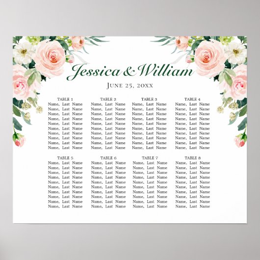 Rosa Blume 8 Tische für Hochzeiten Poster (Vorne)