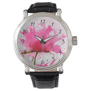 Rosa Blume Abstrakt Paint Spritzer Armbanduhr