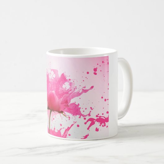 Rosa Blume Abstrakt Paint Spritzer Kaffeetasse (VorderseiteRechts)
