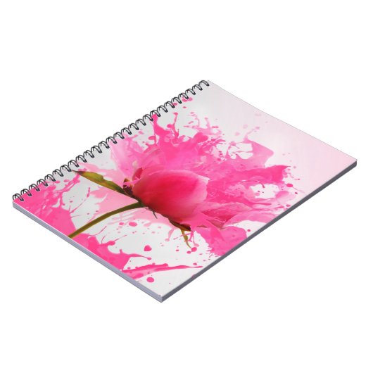 Rosa Blume Abstrakt Paint Spritzer Notizblock (Linke Seite)