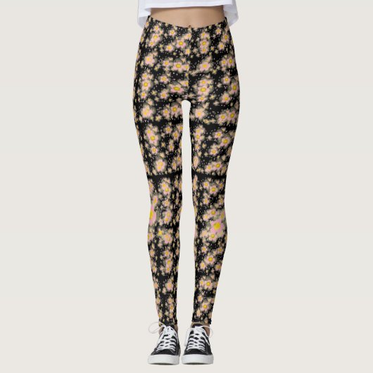 Rosa Blume Abstrakt Schwarz Leggings (Vorderseite)