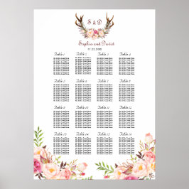 Rosa Blume Antlers Wedding Chart Poster