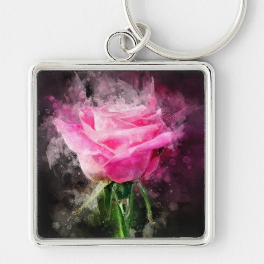 Rosa Blume Aquarell - bb Schlüsselanhänger (Vorne)