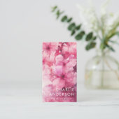 Rosa Blume Aquarell Blumenlogo QR-Code Visitenkarte (Stehend Vorderseite)