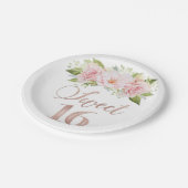 Rosa Blume Aquarell Süß 16 Geburtstag Pappteller (Schrägansicht)