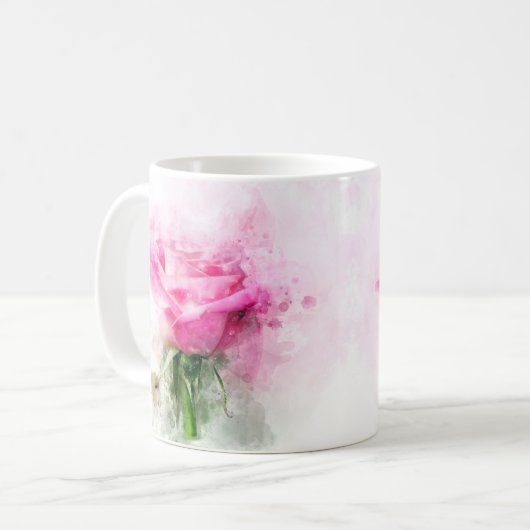 Rosa Blume Aquarell - wb Kaffeetasse (Vorderseite Links)