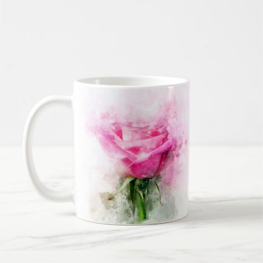 Rosa Blume Aquarell - wb Kaffeetasse (Links)